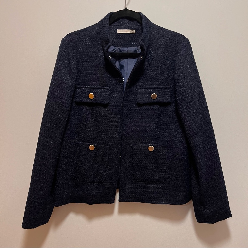 Black Tape_ Amy Military Tweed Style Jacket Navy Size Large
